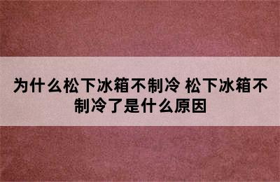 为什么松下冰箱不制冷 松下冰箱不制冷了是什么原因